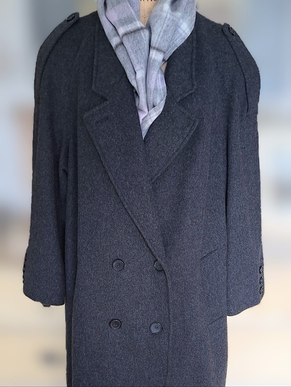 Excell 100% Wool XXL Double-Breasted womens Long Trench Coat Charcoal Gray Men's